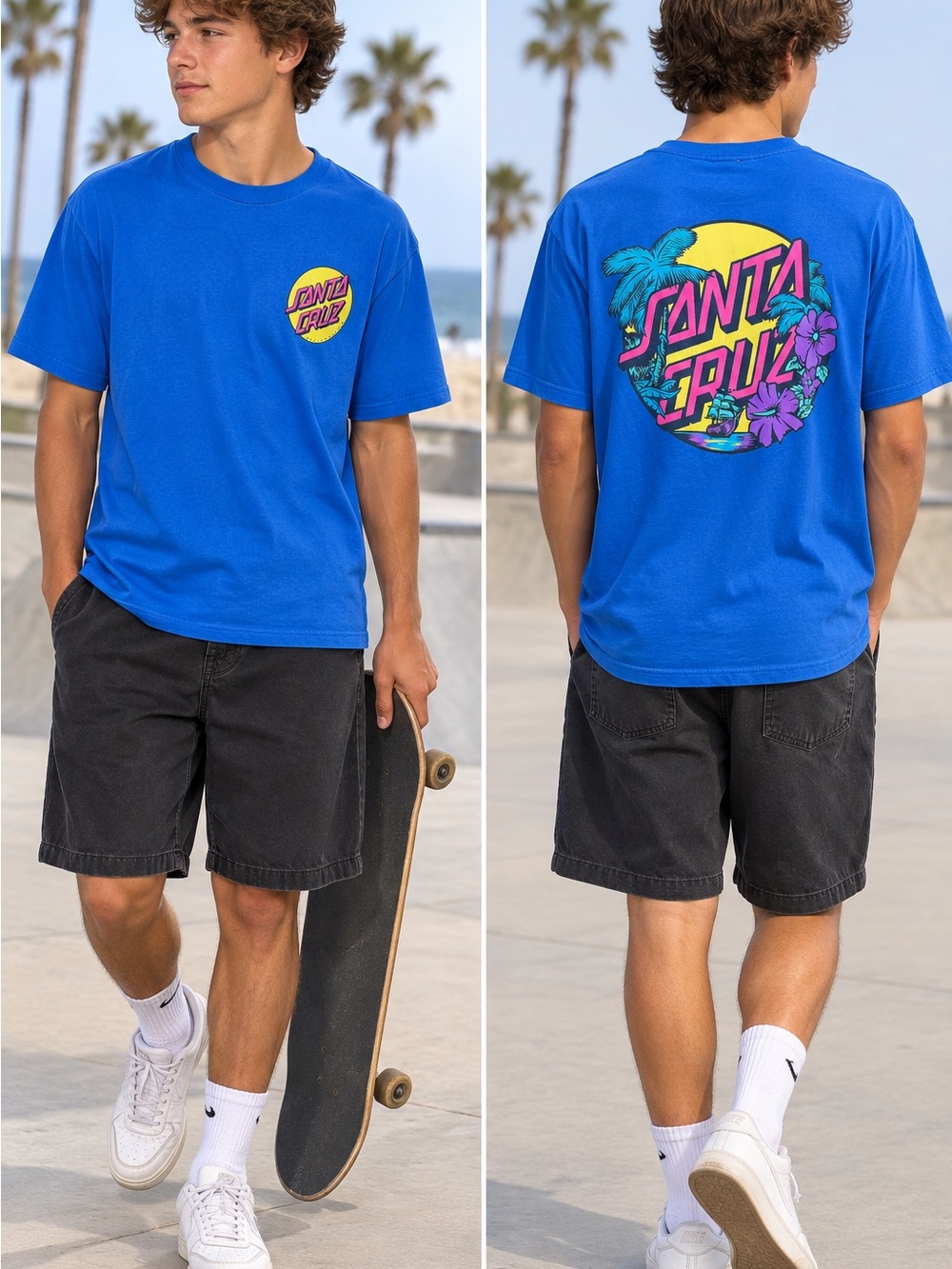 Santa Cruz Y2K Skate Graphic Tee Blue Tropical Men’s M Estimated